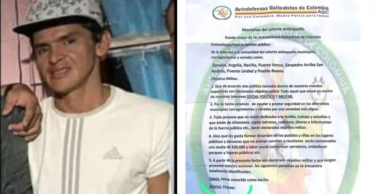 Ibaguereño fue asesinado en Antioquia Aparecía amenazado en un